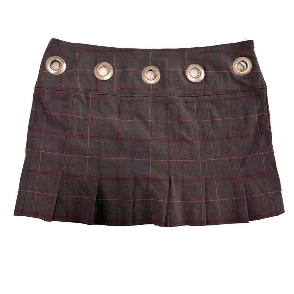 Bebe Y2K 2000s Tartan Fitted Mini Skirt Silver Grommet Low Rise Size 8 USA